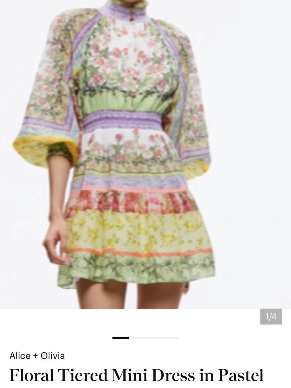 Alice + Olivia Pastel Floral Tiered Mini Dress - Green Multi